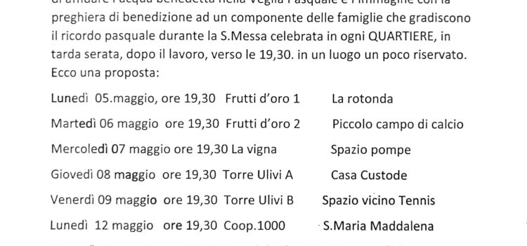 BENEDIZIONI PASQUALI BENEDIZIONI PASQUALI